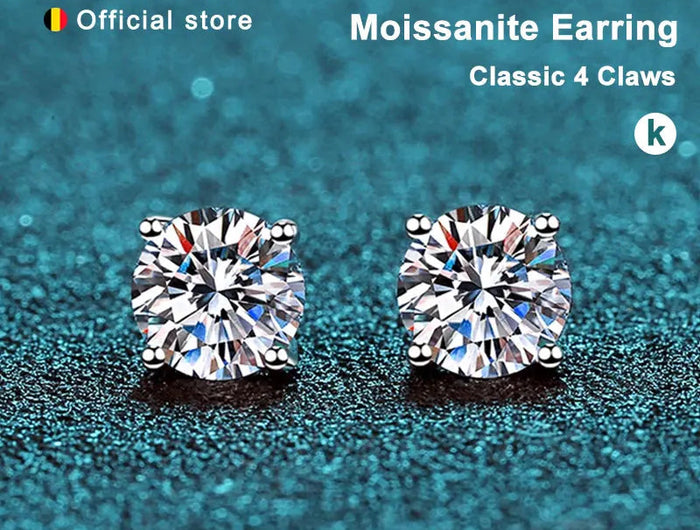 KNOBSPIN 2.0ct Moissanite Earrings for Women Lab Grown Diamond Ear Studs 925 Sterling Silver Fine Jewelry Gift PlatiNum