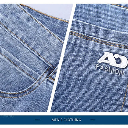 Spring Men's Light Blue Slim Jeans Stylish Casual Stretch Fabric Denim Pants Classic Trousers Smoke Gray