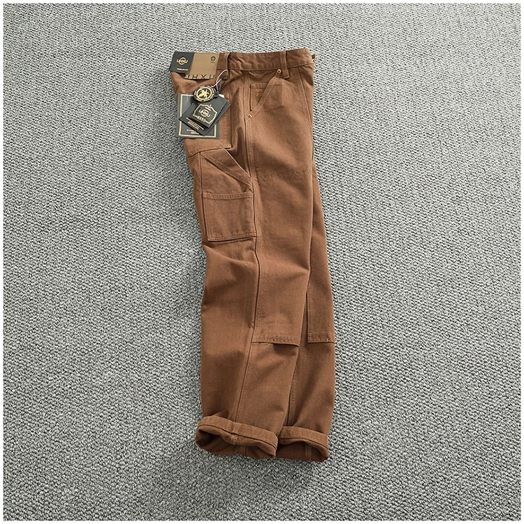 2025 Spring and Autumn New American Retro Heavyweight Patchwork Cargo Pants Men's Fashion Multi-pocket Casual Loose Trousers