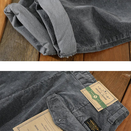 Autumn Winter Classic Cotton Corduroy Casual Mens Pants Comfortable Retro Big Pocket Drawstring Cargo Trousers AZ324