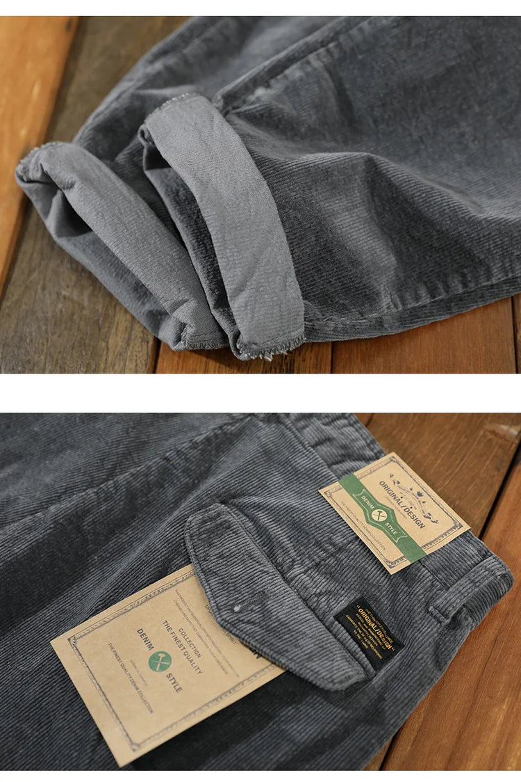 Autumn Winter Classic Cotton Corduroy Casual Mens Pants Comfortable Retro Big Pocket Drawstring Cargo Trousers AZ324