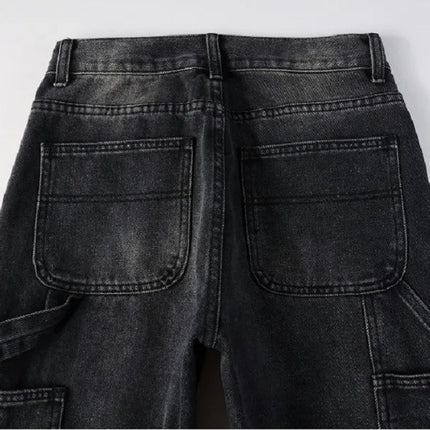 Four Seasons  Men's Casual Spliced Vintage Grey Elastic Jeans Bootcut Pants Trendy Slim Denim Trousers Male Men's Streetwear PlatiNum