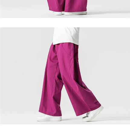 Pantaloni Primaverili 2026 da Uomo, Comodi e Larghi in Cotone, Stile Hip Hop, Tinta Unita, Moda Casual, Gamba Larga, Taglie Forti fino a 5XL