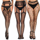 Calze a rete sexy da donna da 3 pezzi Collant con reggicalze alti fino alla coscia con reggicalze Design con motivo scavato per uso occasionale