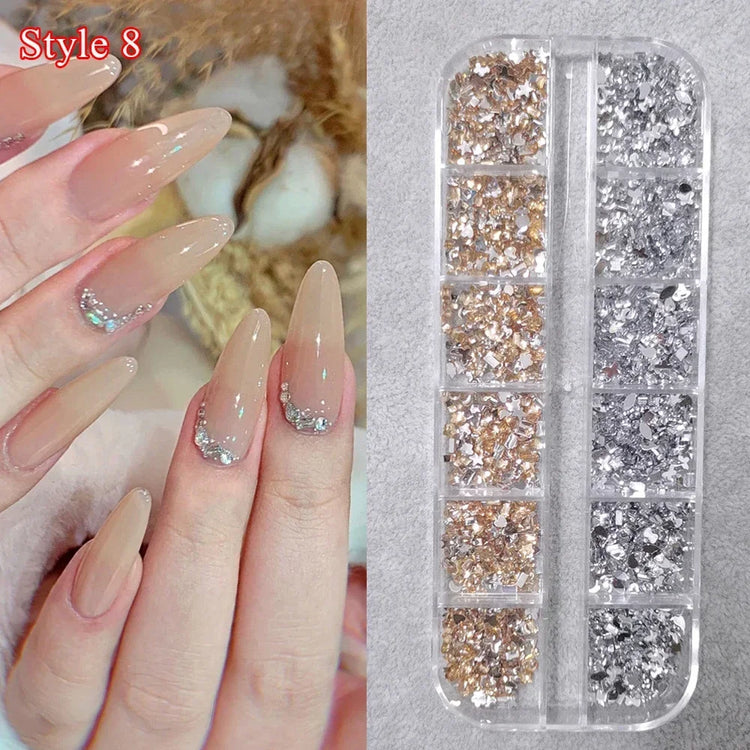 Mix 3D Nail Rhinestones 12 Grids Crystal Diamonds for Nail Art Mini Glitter Diamonds Decorative DIY Nail Art Accessories