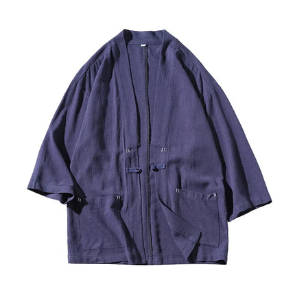 Kimono Camicia da uomo Samurai giapponese Cardigan tinta unita retrò Stile cinese Cotone Lino Yukata Haori Cappotto da uomo allentato Streetwear