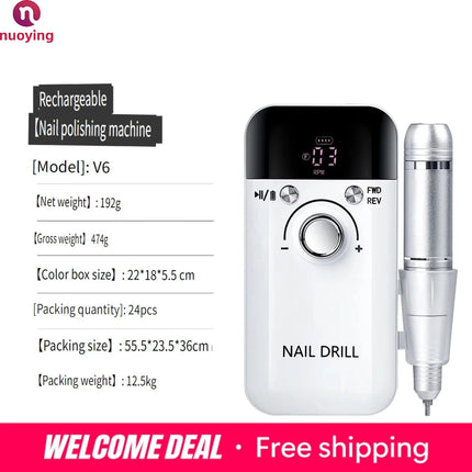 Portable Wireless Nail Drill, USB Rechargeable Electric Nail File, Adjustable Speed Nail Polishing Machine for Removing Gel, Acrylic Nails, Manicure Pedicure Tool for Home Salon