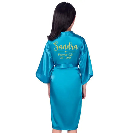 Personalizza Nome Data Ragazza di fiori Kimono Vestaglie Accappatoi da sposa Pigiama Abito per bambini + cintura Camicia da notte Brial Party Kid Robe platinumshop