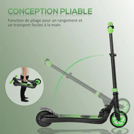Monopattino elettrico pieghevole per bambini dai 6 anni in su, velocità 8 km/h, 71x36.5x75-80cm, alluminio, acciaio, verde