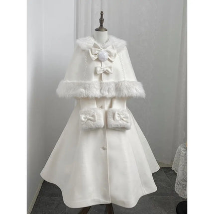 Velvet Bunny Japanese Heiress Woolen Coat+bow Cape Set, Niche, Sweet and Cute Two-piece Set for Women
