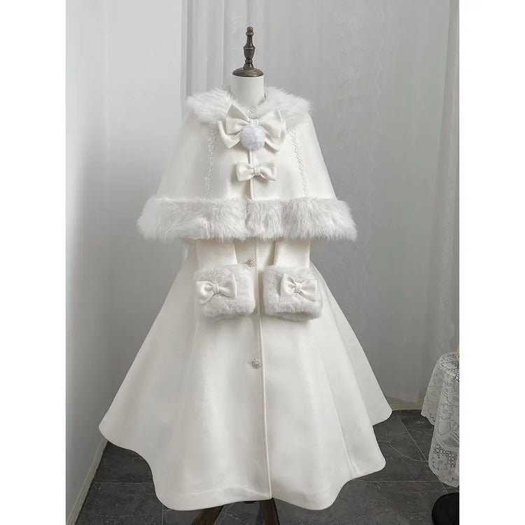 Velvet Bunny Japanese Heiress Woolen Coat+bow Cape Set, Niche, Sweet and Cute Two-piece Set for Women