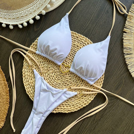 Costume da bagno bikini sexy da donna a tinta unita, due pezzi, rosso platinumshop