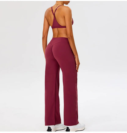 Women High Waist Wide Leg Pants Leggings Tights Fitness Bell-bottoms Yoga Elastic Leggings Push Up Gym Workout Flared Pants