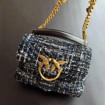 Nuova Borsa a Tracolla/Crossbody da Donna 2026 Ispirata a Pinko in Tweed con Cigno, in Vera Pelle