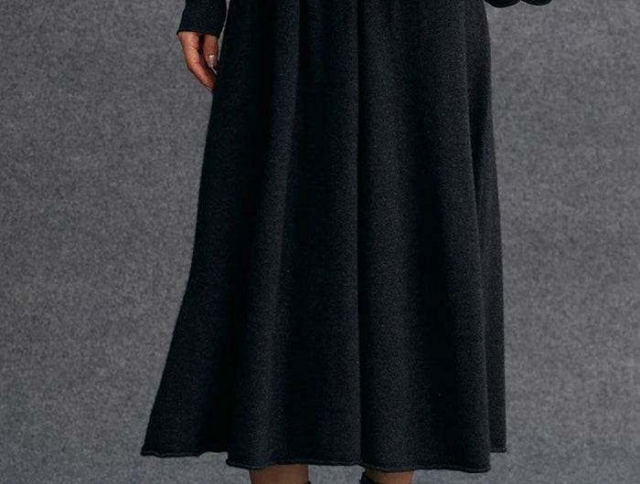 New Women's 100% Pure Cashmere Knitted Full Skirt Autumn Winter High Waisted Mid-calf Ankle-Length Soild Dress Versatile Elegant PlatiNum