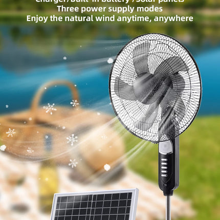 Ventilatore da pavimento ad energia solare 6 - 12 ore di corsa Ventilatore da pavimento portatile regolabile a 3 velocità per porta USB di emergenza oscurante domestica e luce notturna