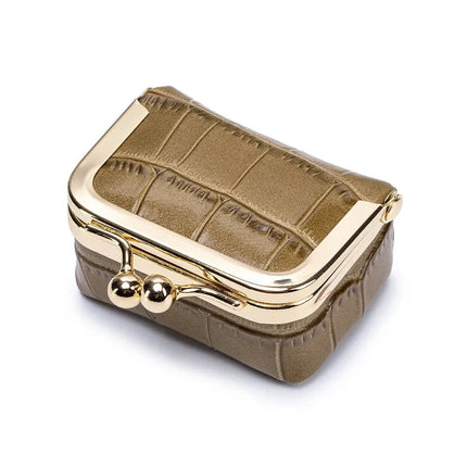 Crocodile Patterned Kiss Lock Coin Purse Square Genuine Leather Leather Jewelry Bag Mini Multifunctional Small Item Bag Storage PlatiNum