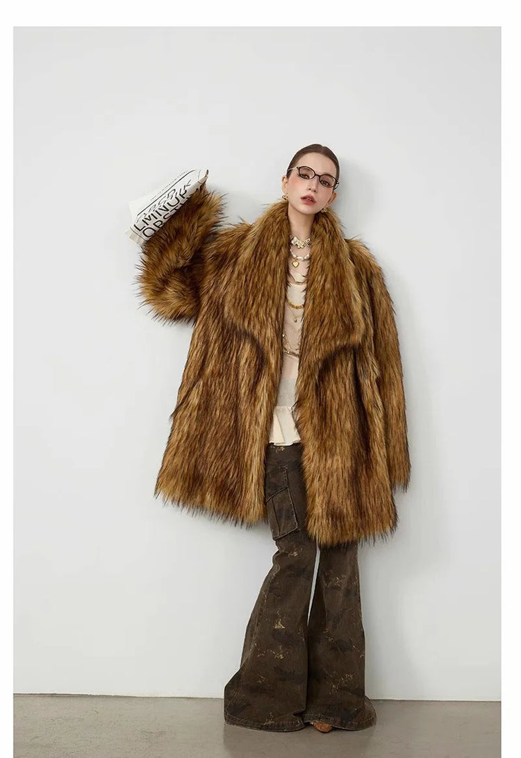 ZADORIN New in Coats & Jackets Luxury Winter Clothes Woman Lapel Long Brown Faux Fur Coat Loose Fluffy Jacket Woman Fur Coats