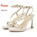 Sandali Estivi da Donna con Rivetti Colorati, Punta Tonda, Tacco Sottile 9cm, Cinturino alla Caviglia, Fascia Stretta Dritta, Scarpe Eleganti da Donna platinumshop