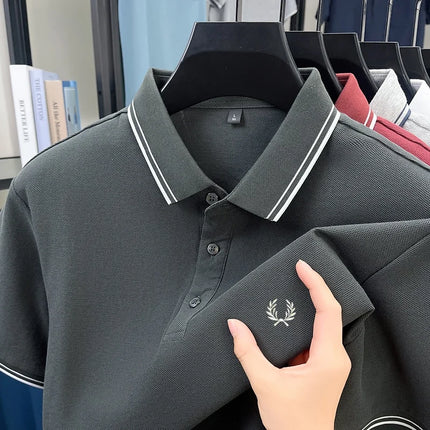 New men's short-sleeved polo shirt, 100% pure cotton, embroidered, fashionable, breathable, comfortable, and versatile.