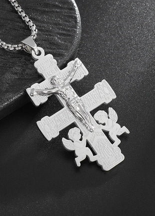 Vintage Christian Ice Crystal Jesus Head Pendant Necklace for Men and Women Cross Catholic Amulet Jewelry PlatiNum
