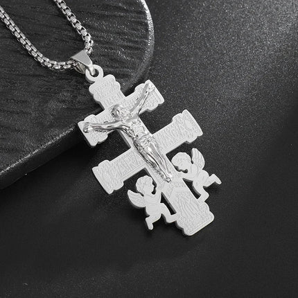 Vintage Christian Ice Crystal Jesus Head Pendant Necklace for Men and Women Cross Catholic Amulet Jewelry PlatiNum
