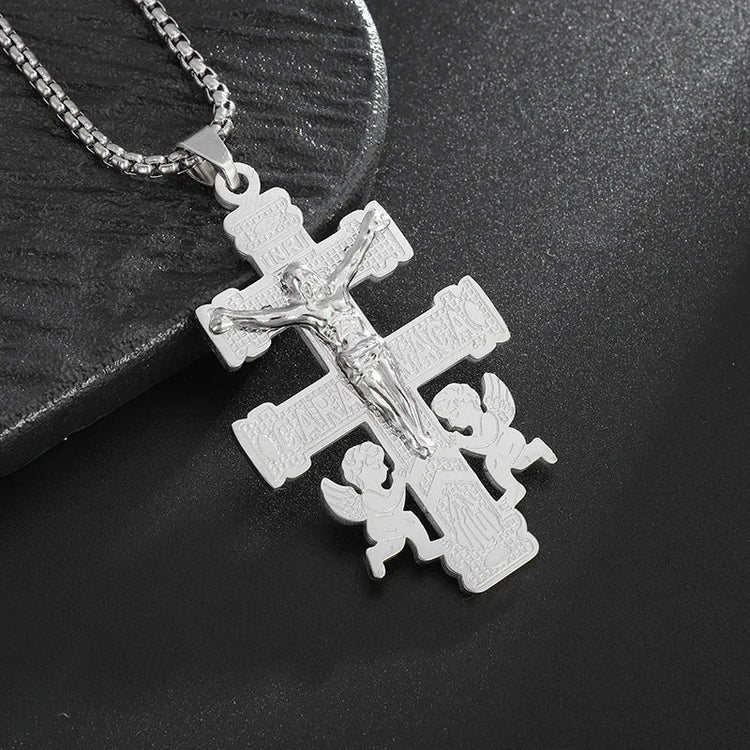 Vintage Christian Ice Crystal Jesus Head Pendant Necklace for Men and Women Cross Catholic Amulet Jewelry PlatiNum