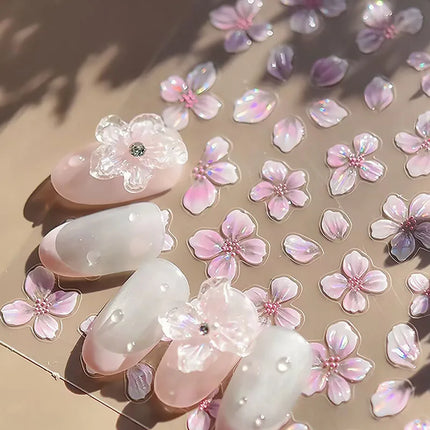 New Hipster Pure White Flowers Rose Spring Lily Camellia Daisy Jelly Cherry Blossom Nail Art Stickers Manicure Decals ZJT11