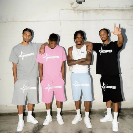 Y2K T-shirt Short Kpop Street Fashion Print Unisex Short Sleeve Top Casual Loose Drawstring Shorts Pants Women Men Clothing Tees