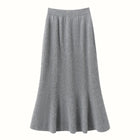 Autumn Winter Women New 100% Cashmere Fishtail Skirt  Mid Length Slimming High Waisted Knitted Umbrella Skirt Elegant Dress PlatiNum