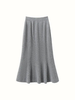 Herbst Winter Damen Neu 100% Kaschmir Fischschwanzrock Mittellang Schlankmachender Hochtaillierter Strick-Tellerrock Elegantes Kleid