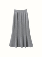 Autumn Winter Women New 100% Cashmere Fishtail Skirt  Mid Length Slimming High Waisted Knitted Umbrella Skirt Elegant Dress PlatiNum
