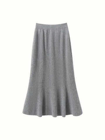 Autumn Winter Women New 100% Cashmere Fishtail Skirt  Mid Length Slimming High Waisted Knitted Umbrella Skirt Elegant Dress PlatiNum