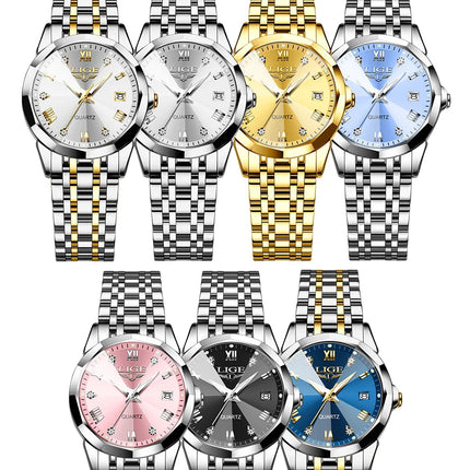 LIGE Orologio al Quarzo di Lusso per Donna, Elegante Bracciale Luminoso e Impermeabile, Regalo Ideale platinumshop