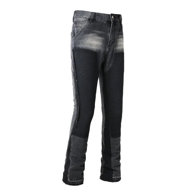 Four Seasons  Men's Casual Spliced Vintage Grey Elastic Jeans Bootcut Pants Trendy Slim Denim Trousers Male Men's Streetwear PlatiNum