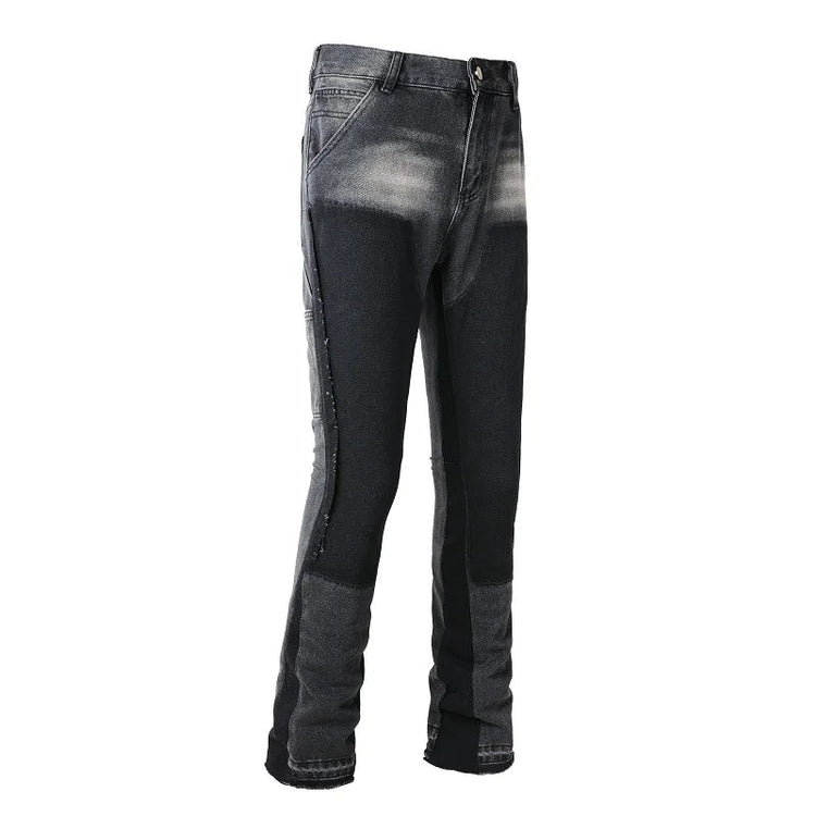 Four Seasons  Men's Casual Spliced Vintage Grey Elastic Jeans Bootcut Pants Trendy Slim Denim Trousers Male Men's Streetwear PlatiNum