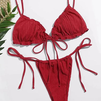 Nuovo Bikini Sexy 2026 a Righe, Costume da Bagno Donna Push-Up, Set Bikini Solido con Fascia, Abbigliamento da Spiaggia platinumshop