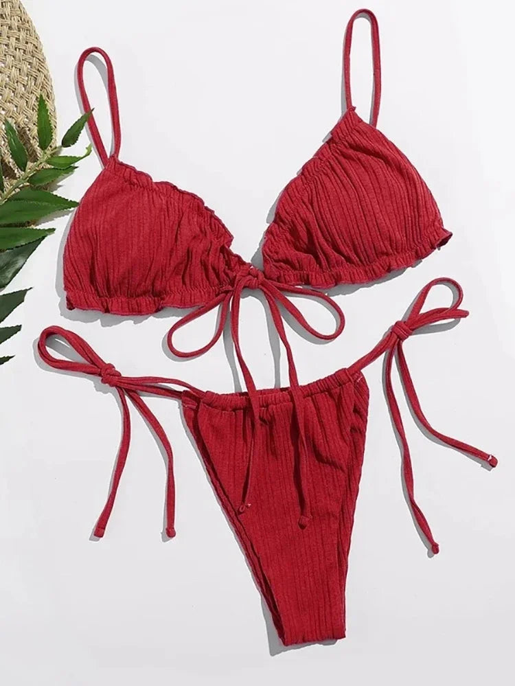 Nuovo Bikini Sexy 2026 a Righe, Costume da Bagno Donna Push-Up, Set Bikini Solido con Fascia, Abbigliamento da Spiaggia platinumshop