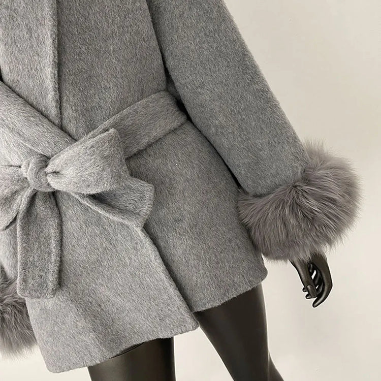 Elegant OL Office Lady Overcoats Fur Patchwork Long Sleeve Woolen Coat Beautiful Women's Clothing Jacket Autumn 2025 Spring