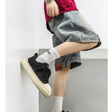 Toe Thick Sole Platform Men Sneakers Lace Up Patchwork Fashion New Trend Casual Trainer Shoes Thick Bottomed All Season