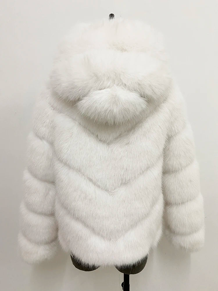 ZADORIN Fashion Hooded Splicing Fluffy Jacket Women Winter Long Sleeve White Faux Fur Coat Woman Clothing New in Coats & Jackets