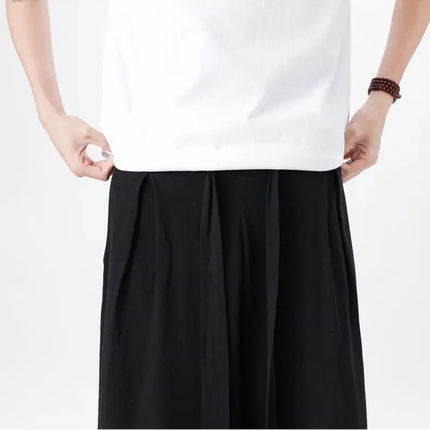 Pantaloni retrò in cotone e lino stile cinese Uomo Kimono estivo Pantaloni tradizionali in tinta unita Pantaloni casual a gamba larga streetwear maschile