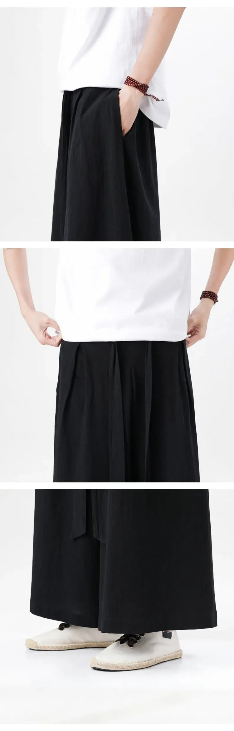 Pantaloni retrò in cotone e lino stile cinese Uomo Kimono estivo Pantaloni tradizionali in tinta unita Pantaloni casual a gamba larga streetwear maschile