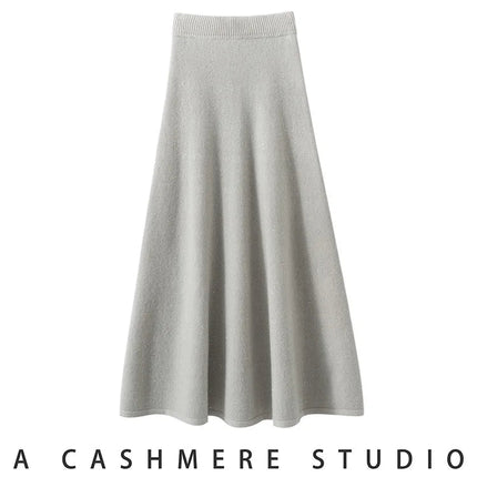 Chic Women Sweater Suite Skirt 100% Cashmere A-Line Skirt Autumn Winter Wave Skirt Elastic Knee Length Dress Sequins French Knit PlatiNum