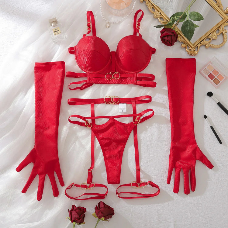 Women Lingerie Set Sexy Erotic Hollow Out Bra Luxury 4 Piece Set Exotic Fashion Sheer Bralette Panty Garter Passionate