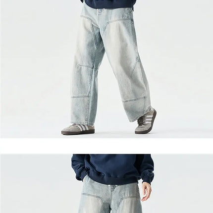 Jeans da Uomo Primavera 2026, Pantaloni in Denim Vintage con Vita Elastica, Jeans Neri da Uomo, Stile Harajuku Hip Hop, Pantaloni Larghi in Cotone Oversize