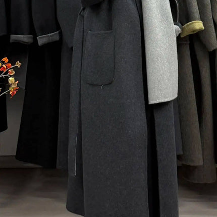 DFDG Woman's Cowl-neck Pure Color Versatile Patchwork Two-color Design 2025 Spring New Style Loose High-quality Long Coat