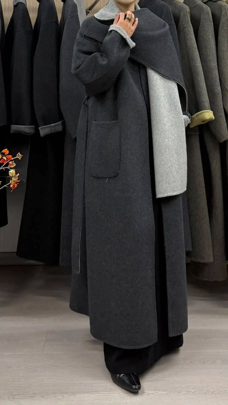 DFDG Woman's Cowl-neck Pure Color Versatile Patchwork Two-color Design 2025 Spring New Style Loose High-quality Long Coat