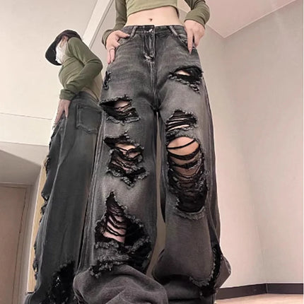 Jeans strappati da donna Baggy Estetica vintage Streetwear Pantaloni da cowboy Harajuku Pantaloni in denim oversize Y2k 2000s Trashy Clothes