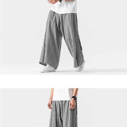 Pantaloni Larghi a Righe da Uomo in Cotone e Lino, Comodi e Traspiranti, Stile Retrò, Moda Casual, Pantaloni Jogger in Stile Nepal